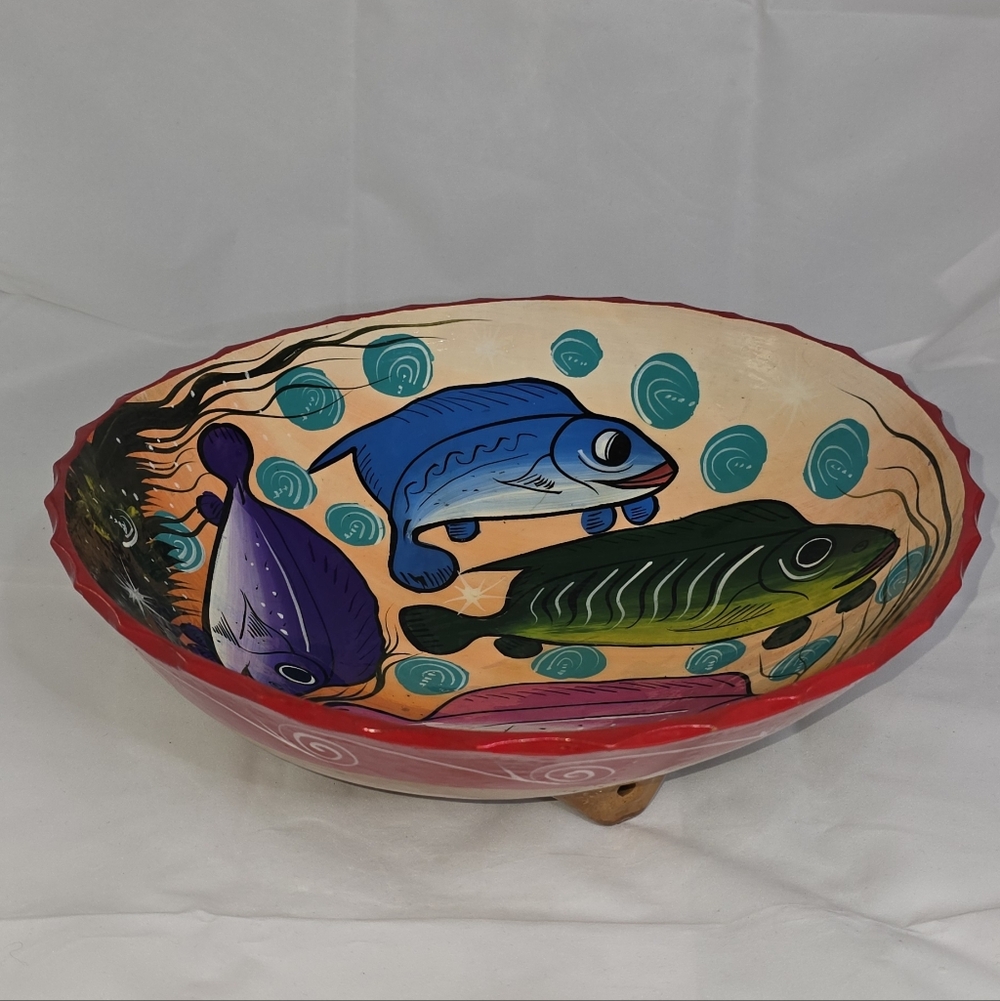 Mexican Pottery Large Hand Painted Bowl
